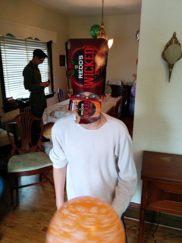 Corvin wearing a box helmet.