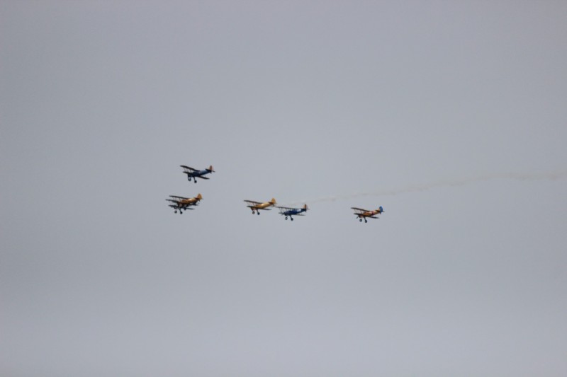 Flying in formation.